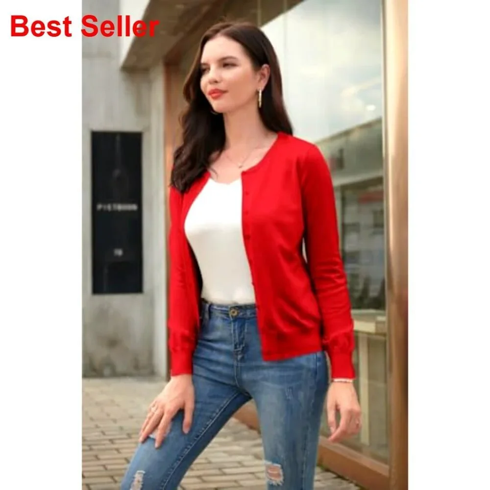 Long Sleeve Knit Cardigan Open Front Button Down Casual Dressy Sweater